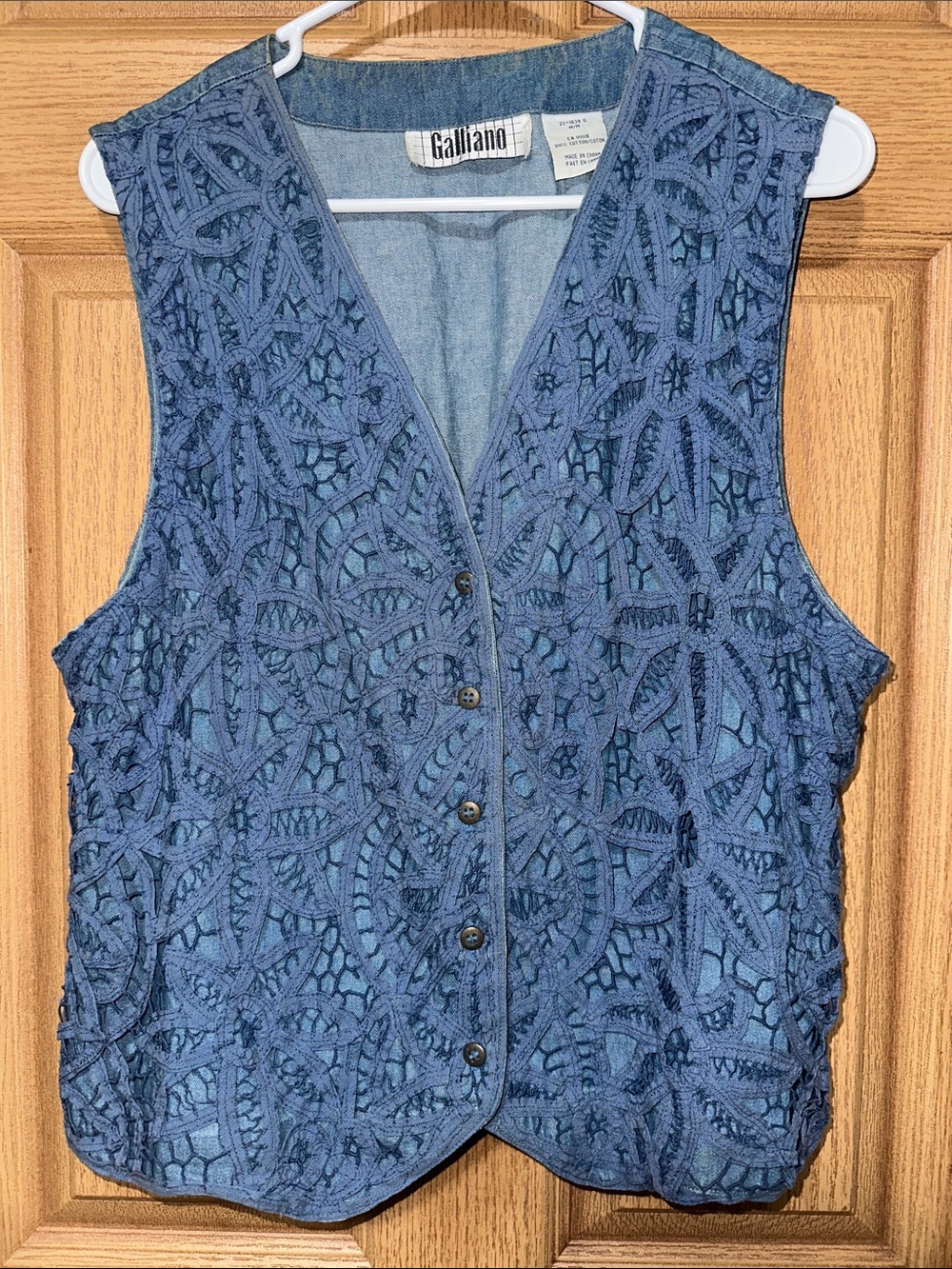 Galliano Blue Lace-Overlay Button Front Vest
